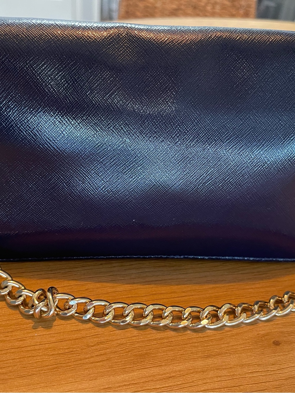 Tory Burch Navy Blue Leather Shoulder Purse/Clutch With Gold Chain - Picture 4 of 10